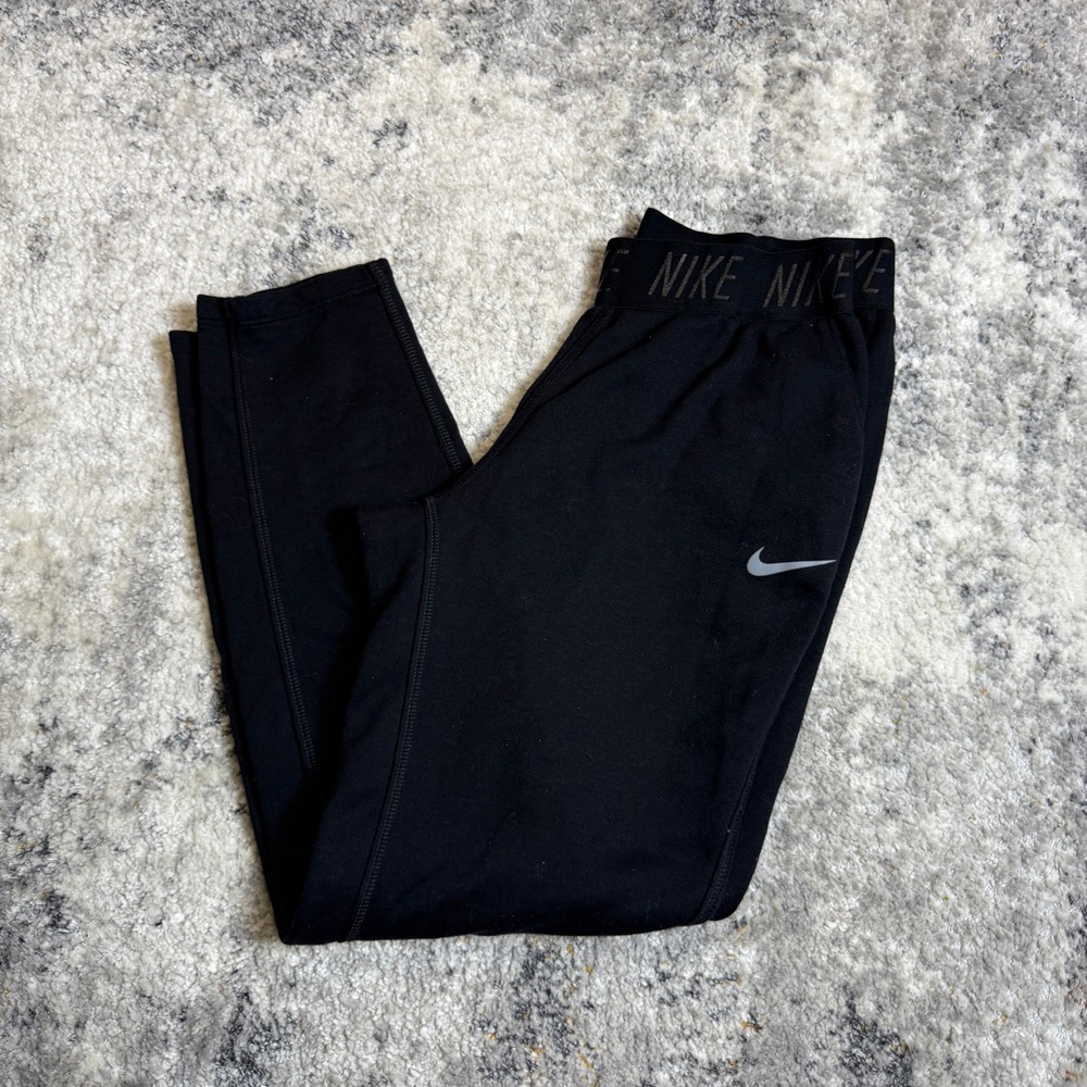 Nike Dri-FIT Womens Black Training Pants Elastic Logo Waistband Tapered Leg‎ M